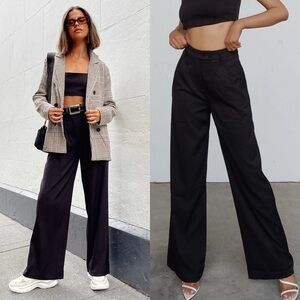 Princess Polly Huxley Set Black Eco High Waist Wide Leg Trousers